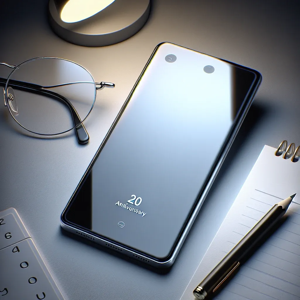 "Imagem de um conceito minimalista do iPhone de 20 anos da Apple, destacando design elegante e características inovadoras, ilustrando os rumores mais recentes sobre o futuro da tecnologia da Apple."