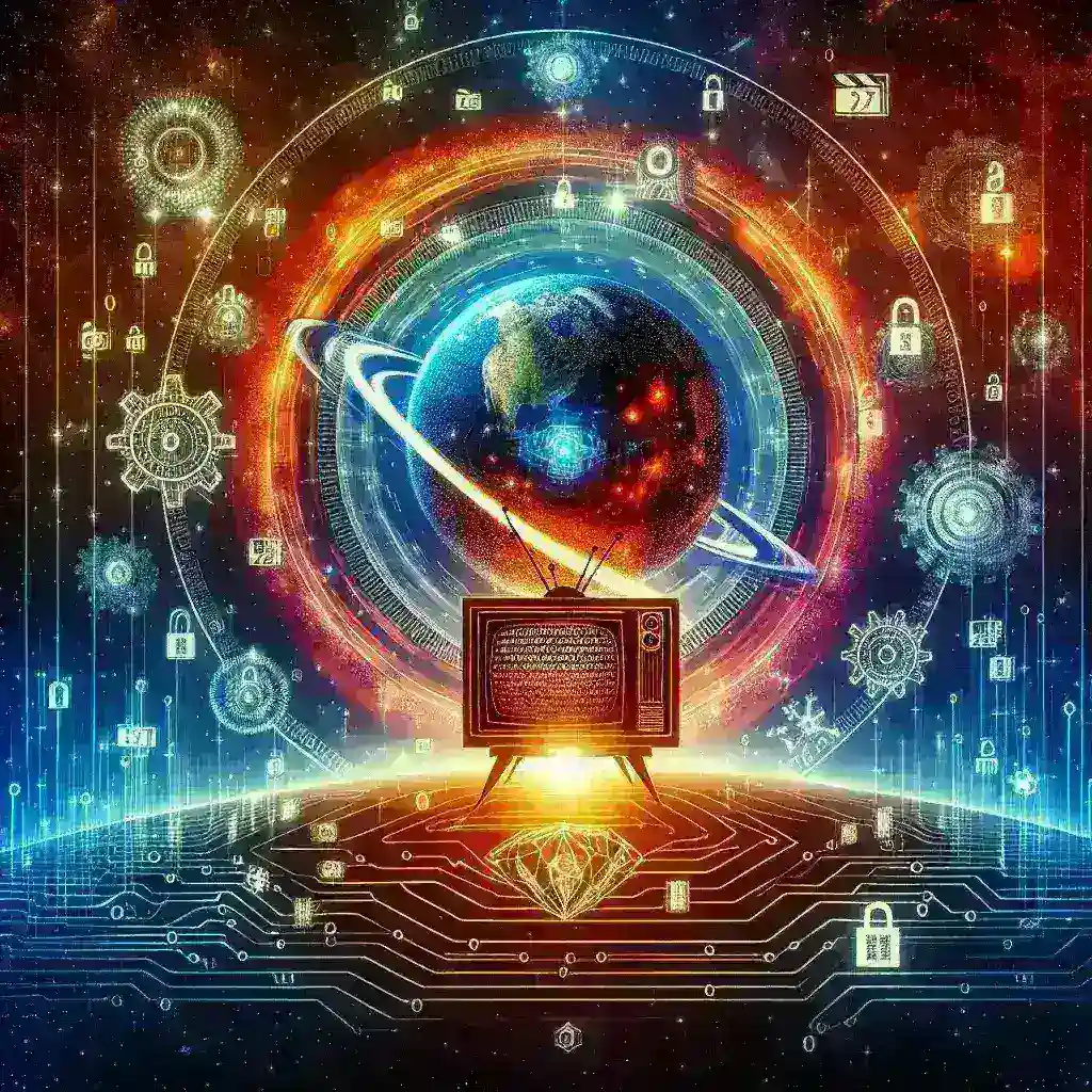 "Imagem ilustrativa do ataque hacker histórico à Record TV, destacando a importância da cibersegurança em um cenário digital desafiador, com gráficos de segurança e símbolos de tecnologia."